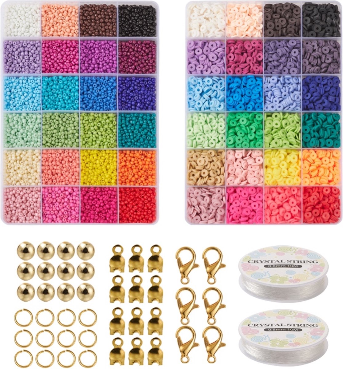 Kralen set XXL - rocailles - katsuki - glaskralen - starten met sieraden maken - 3mm, 6mm - starterspakket - 4600 kralen - inclusief elastiek